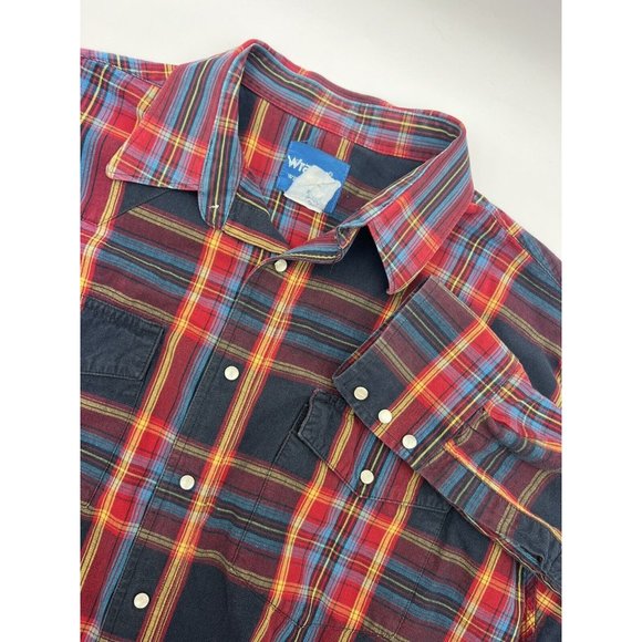 Wrangler‎ Western Shirt XXL Red Plaid Pearl Snap Long Sleeve Cowboy Rodeo Read - Picture 1 of 9